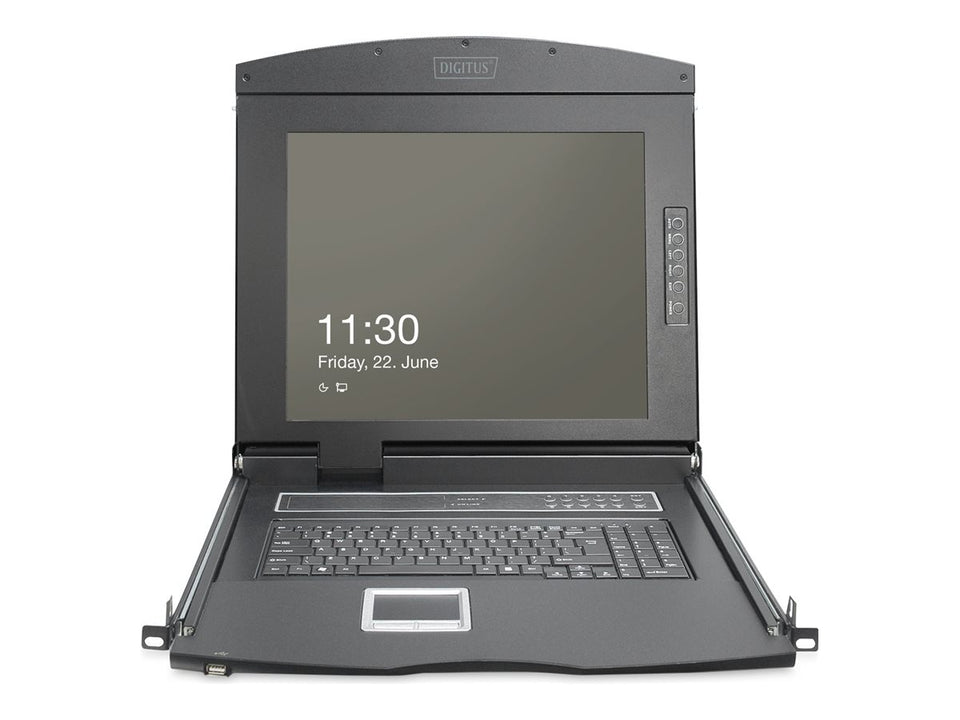 DIGITUS Modulare HD LCD KVM Konsole mit 19" TFT, 16-Port HDMI KVM Anschluss, Touchpad, schweizer Tastaturlayout