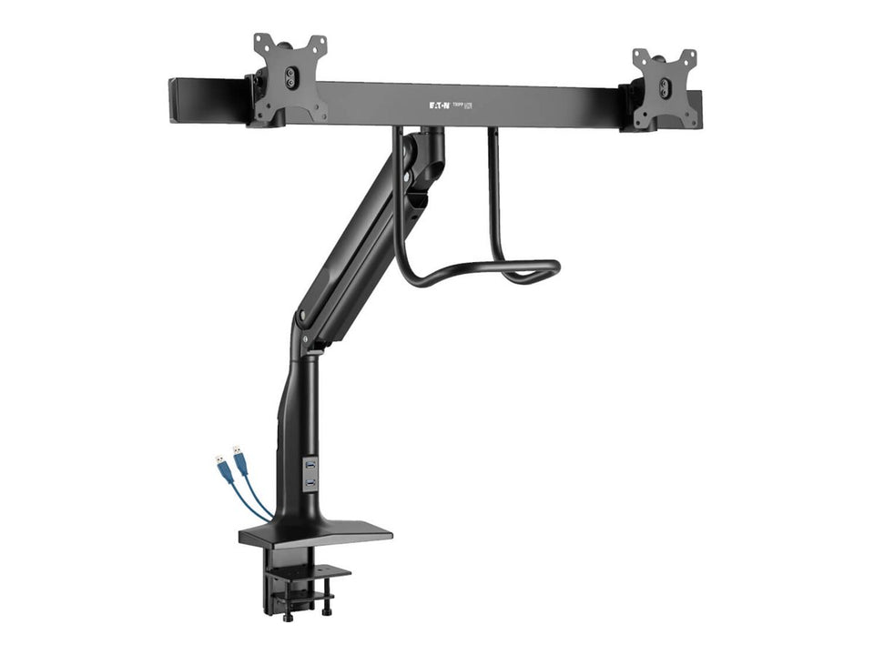 Eaton Tripp Lite Series Safe-IT Precision-Placement Dual-Display Desk Clamp with Antimicrobial Tape for 17" to 35" Displays, USB Ports - Befestigungskit - Voll beweglich - für 2 LCD-Displays - Aluminium, Stahl - Schwarz - Bildschirmgröße: 43.18-88.9