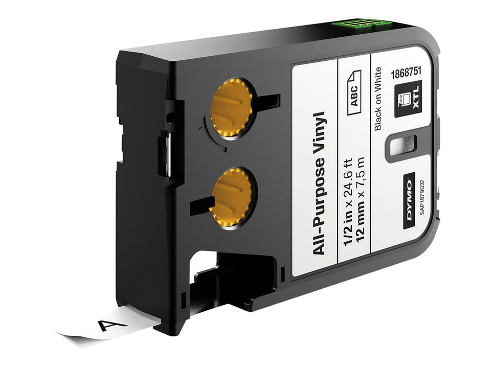 Dymo XTL Allzweck-Vinyl - Vinyl - permanenter Klebstoff - Schwarz auf Weiß - Rolle (1,2 cm x 7 m)