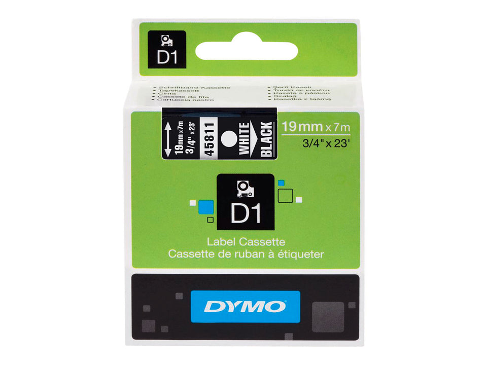 Dymo D1 - Selbstklebend - Weiß auf Schwarz - Rolle (1,9 cm x 7 m)
