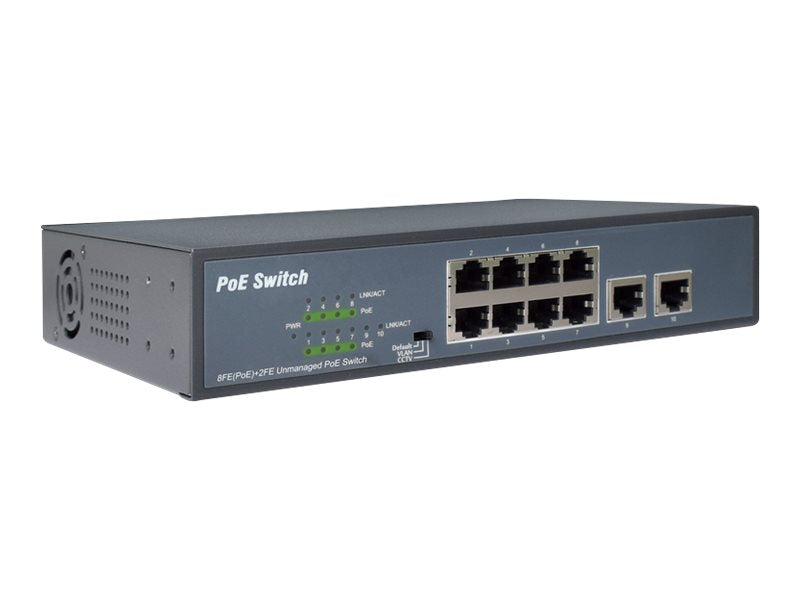 DIGITUS 8-Port Fast Ethernet PoE Netzwerkswitch, Desktop, unmanaged, 2 Uplink Ports RJ45,120 W, af/at