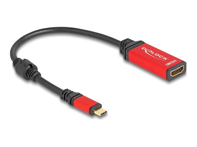 Delock Videoadapter - 24 pin USB-C männlich zu HDMI weiblich - 20 cm - Schwarz / Rot - unterstützt 8K 60 Hz (7680 x 4320)