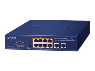 Planet GSD-1008HP - Switch - unmanaged - 10 x 10/100/1000 (8 PoE+)