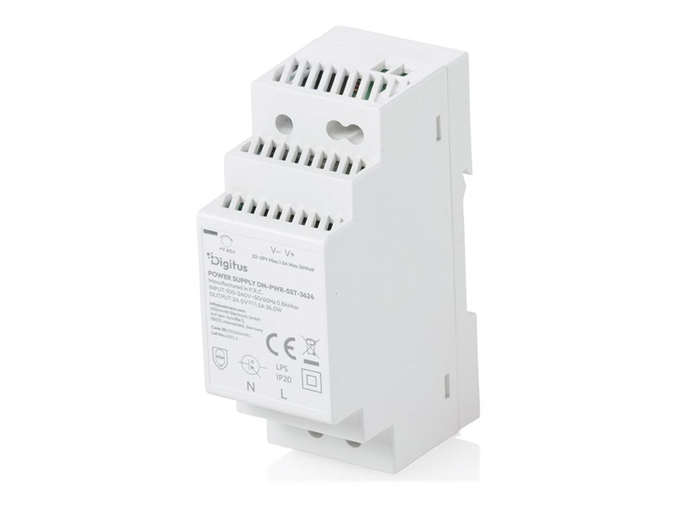 DIGITUS 24V / 1.5A / 36W Step-Shape DIN-Rail Netzteil (Slim, Class II)