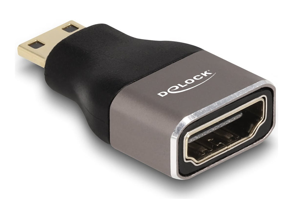 Delock Highspeed - HDMI-Adapter mit Ethernet - 19 pin mini HDMI Type C männlich zu HDMI weiblich - Schwarz/Grau - unterstützt 8K 60 Hz (7680 x 4320)