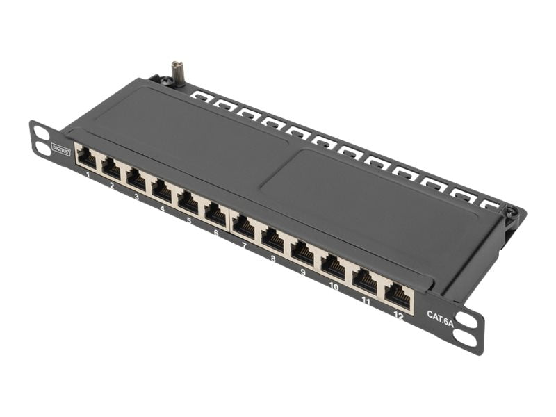 DIGITUS CAT 6A Slim Patch Panel, geschirmt, 12-Port, 0,5 HE, 10", schwarz