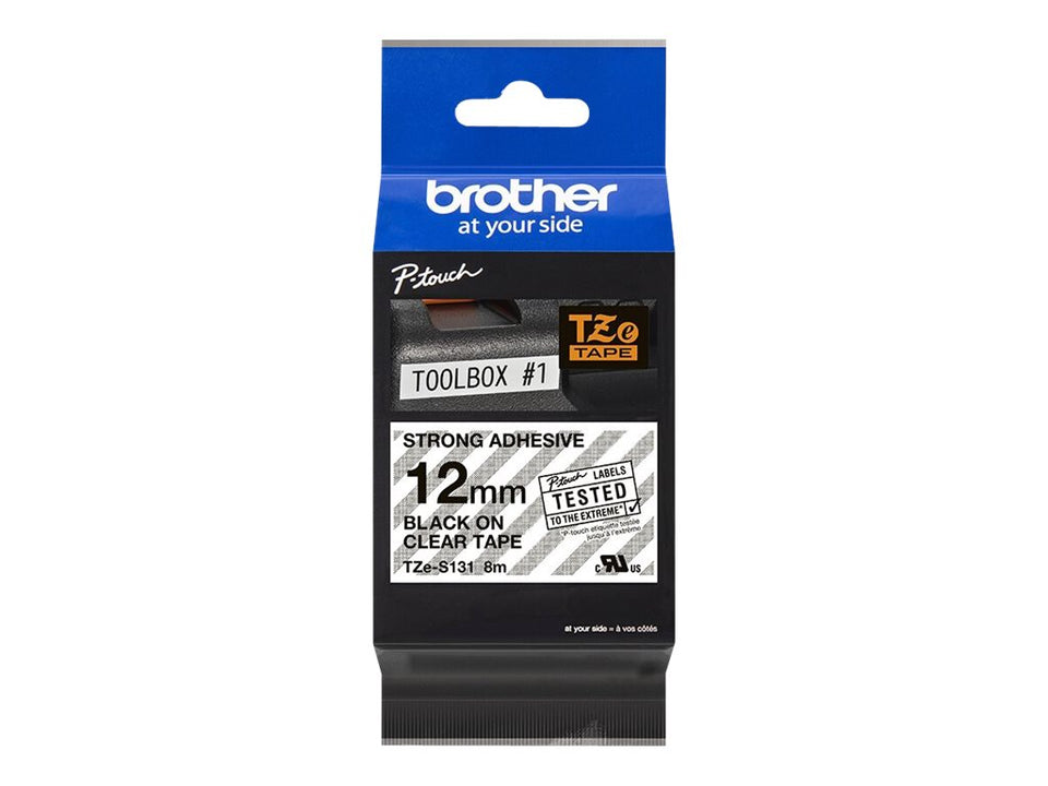 Brother TZe-S131 - Extra starker Klebstoff - schwarz auf durchsichtig - Rolle (1,2 cm x 8 m)