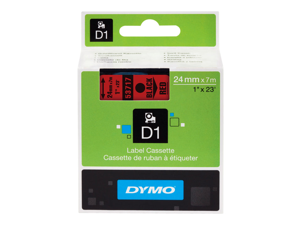 Dymo D1 - Selbstklebend - schwarz auf rot - Rolle (2,4 cm x 7 m)