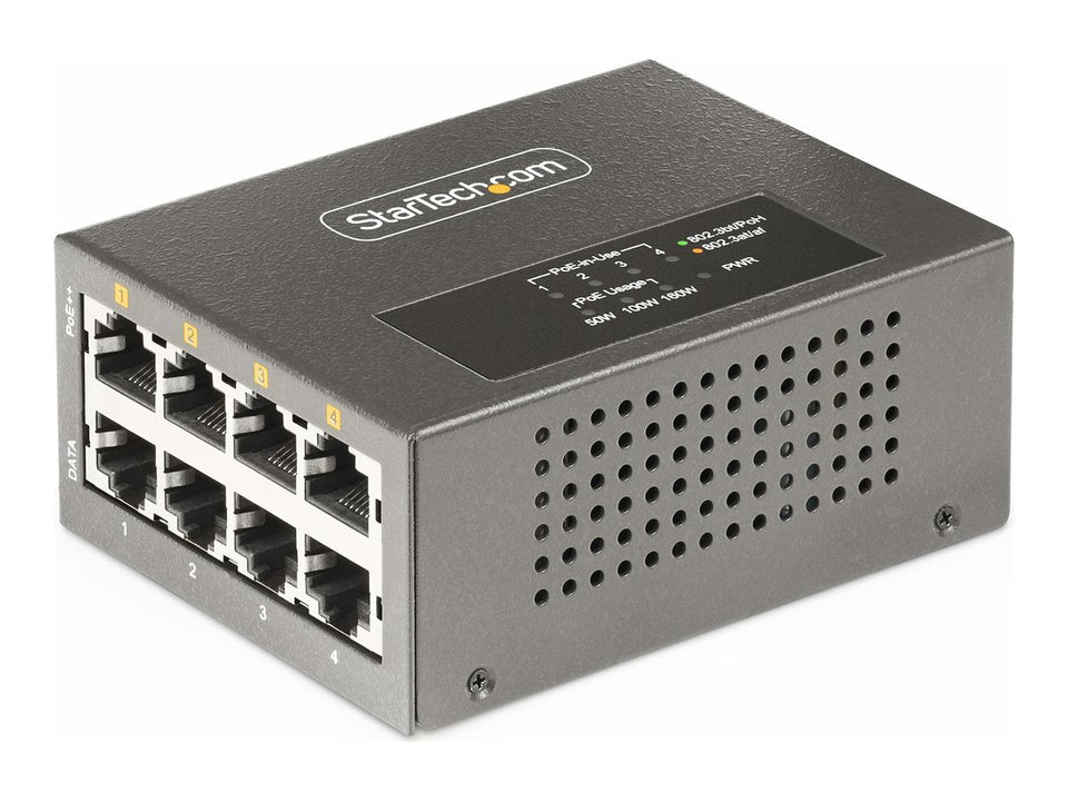 StarTech.com 4-Port Multi-Gigabit PoE++ Injector, bis 5G & 95W, Unmanaged - Power Injector (montierbar an DIN-Rail/Wand)