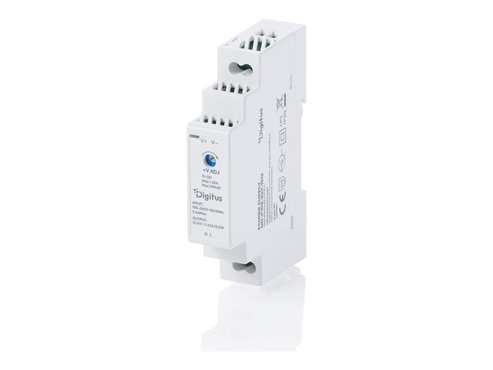 DIGITUS 12V / 1.25A / 15W Step-Shape DIN-Rail Netzteil (Ultra-Slim, Class II)