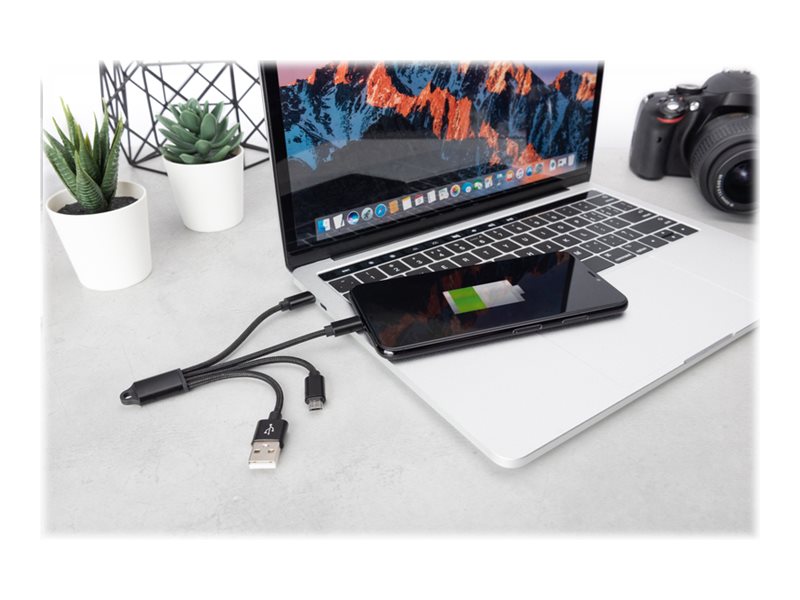 DIGITUS 3-in-1 USB-Ladekabel, 0,15m
