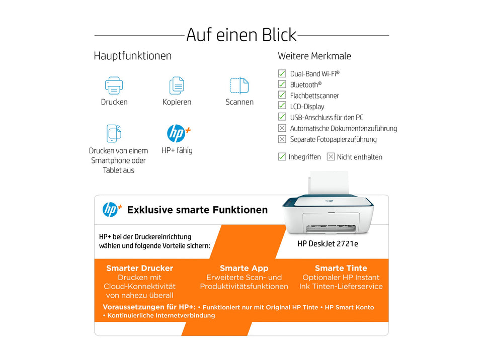 HP Deskjet 2721e All-in-One - Multifunktionsdrucker - Farbe - Tintenstrahl - 216 x 297 mm (Original)