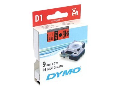 Dymo D1 - Selbstklebend - schwarz auf rot - Rolle (0,9 cm x 7 m)