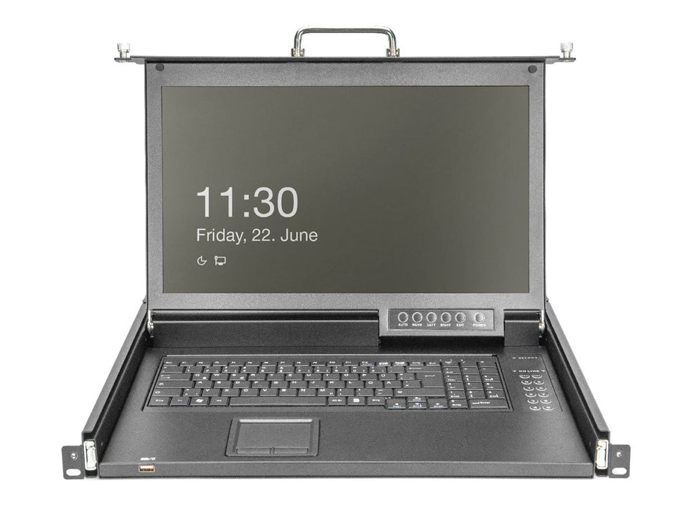 DIGITUS Modulare HD LCD KVM Konsole mit 17" TFT, 1-Port VGA KVM Anschluss, Touchpad, deutsches Tastaturlayout