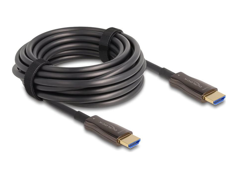 Delock High Speed - HDMI-Kabel - HDMI männlich zu HDMI männlich - 10 m - Hybrid Kupfer/Kohlefaser - Schwarz - bis zu 48 Gbps Datentransferrate, Support von 8K 60 Hz, Active Optical Cable (AOC)
