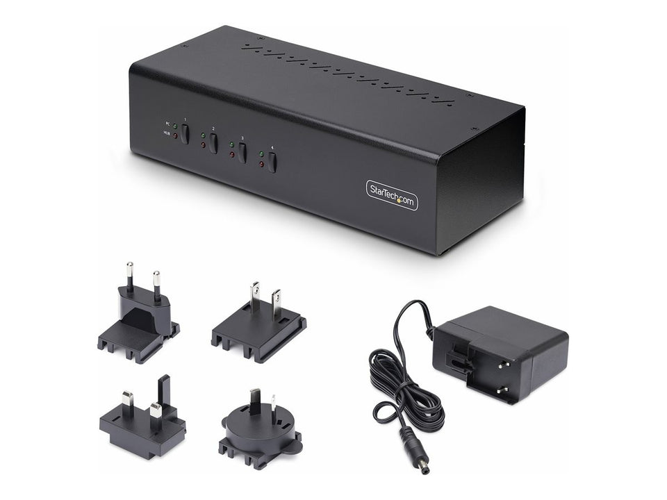 StarTech.com 4-Port Dual-Monitor DisplayPort KVM Switch, 4K 60Hz, 2x USB 5Gbps Hub Ports, 2x USB 2.0 HID Ports, Hotkey and Push-Button Switching, TAA Compliant - 3.5mm Audio, HDCP (P4DD46A2-KVM-SWITCH)