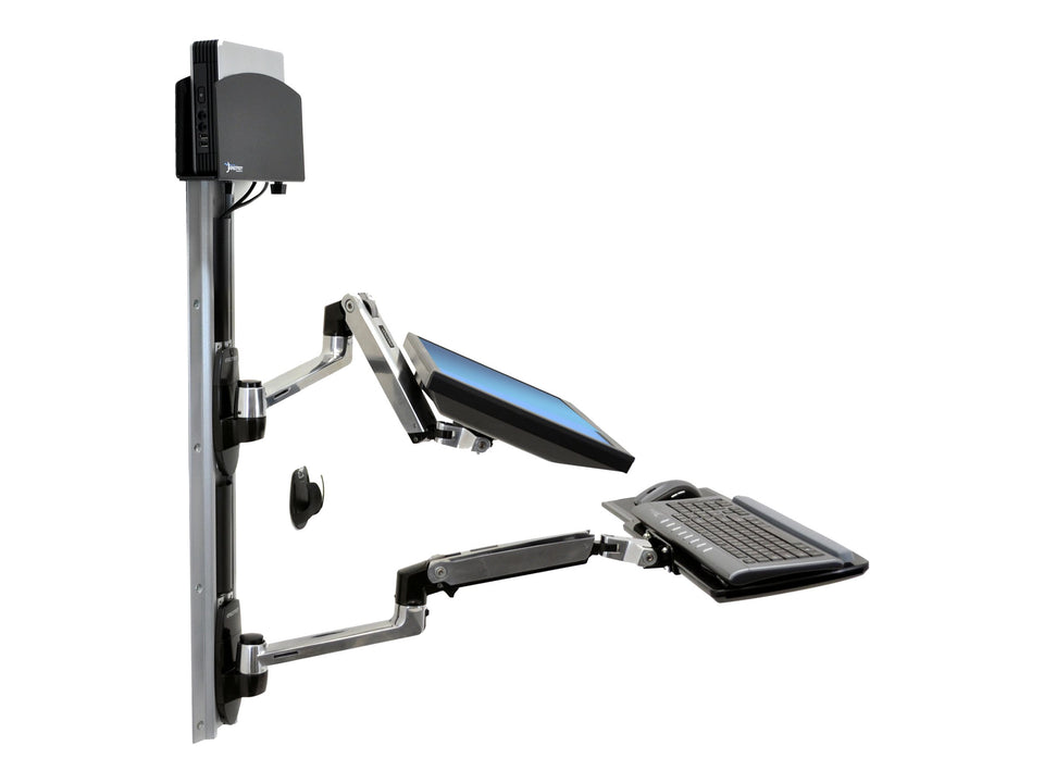 Ergotron LX - Befestigungskit (CPU-Halter, Maushalterung, 2 Schienenabdeckungen, Tastaturarm, 2 Kabelkanäle, Handgelenkkissen, Wandschiene 10", Wandschiene 34", Display-Befestigung, Mauspad) - für LCD-Display / PC-Ausrüstung - kleiner CPU-Halter - Sc