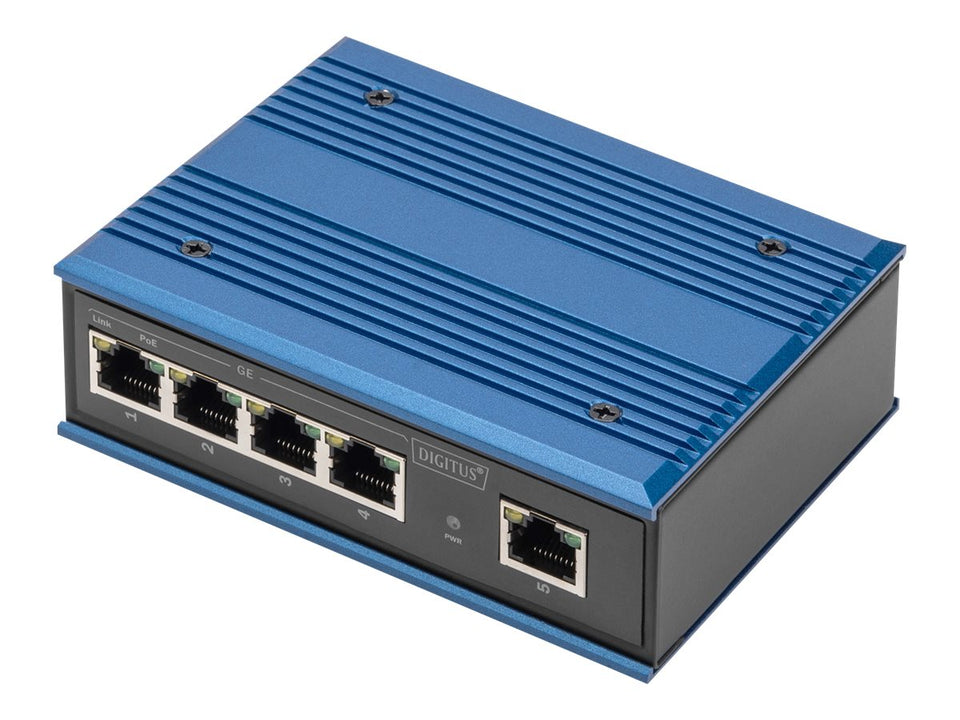 DIGITUS 4 Port Gigabit Netzwerk PoE Switch, Industrial, Unmanaged, 1 RJ45 Uplink