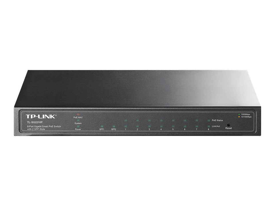 TP-LINK TL-SG2210P - Switch - managed - 8 x 10/100/1000 + 2 x SFP - Desktop - PoE (53 W)