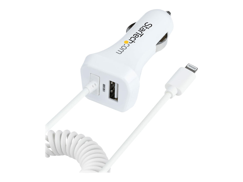 StarTech.com Startech Zigarettenanzünder USB Ladegerät mit Lightning Spiralkabel - Auto-Netzteil - 12 Watt - 4.2 A - 2 Ausgabeanschlussstellen (USB, Lightning)