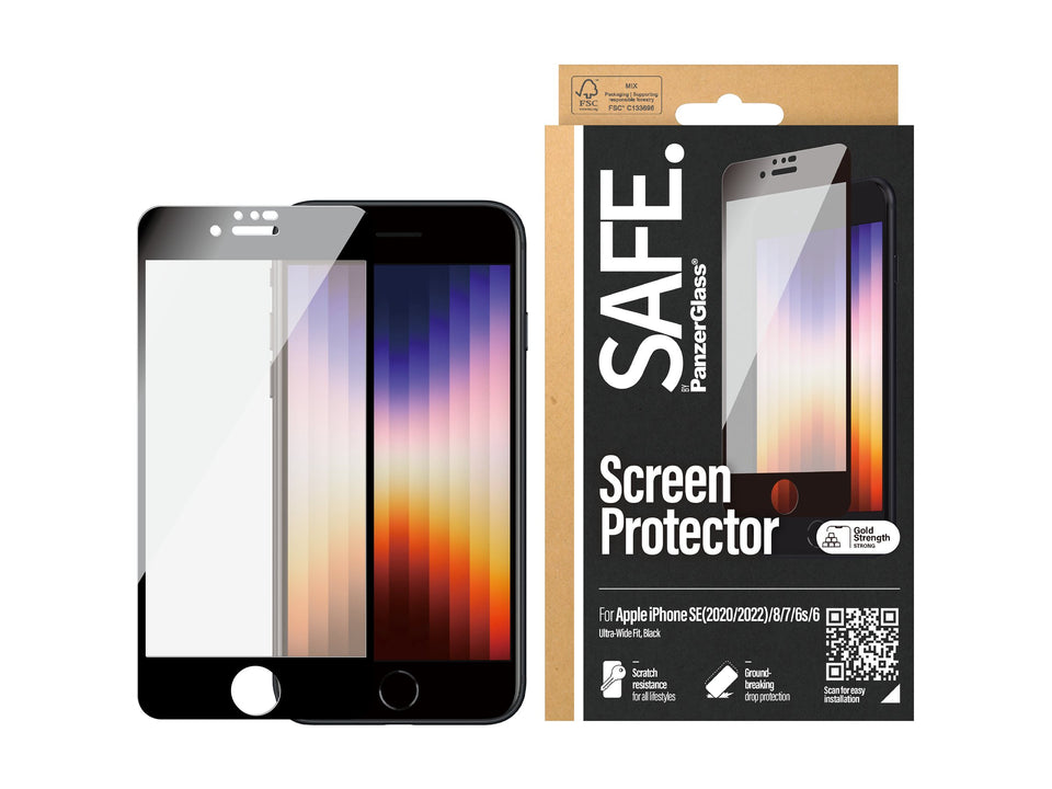 PanzerGlass SAFE. by PanzerGlass - Bildschirmschutz für Handy - Glas - Rahmenfarbe schwarz - für Apple iPhone 6, 6s, 7, 8 (4.7 Zoll)