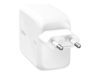 Belkin UltraCharge - Netzteil - mit aufrollbarem Kabel - 67 watt - Fast Charge - 2 Ausgabeanschlussstellen (USB-C)