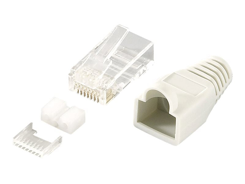 LogiLink Netzwerkanschluss - RJ-45 (M) - abgeschirmt - CAT 6 - ohne Haken - Hellgrau, RAL 7035 (Packung mit 100)