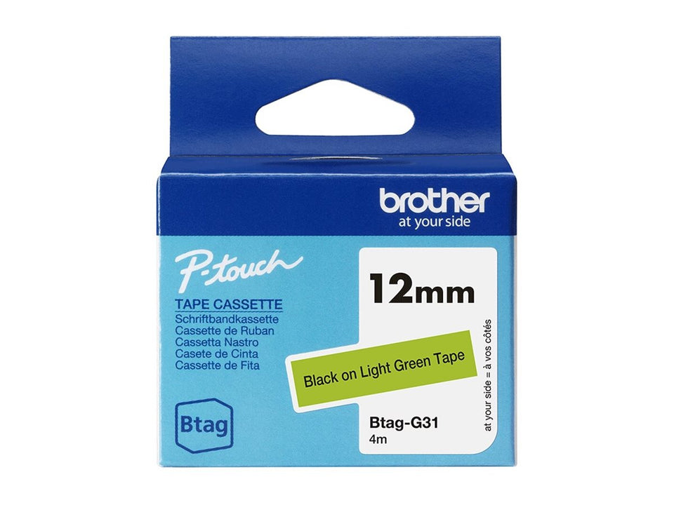 Brother BTAG-G31 - Schwarz auf hellgrün - Rolle (1,2 cm x 4 m)