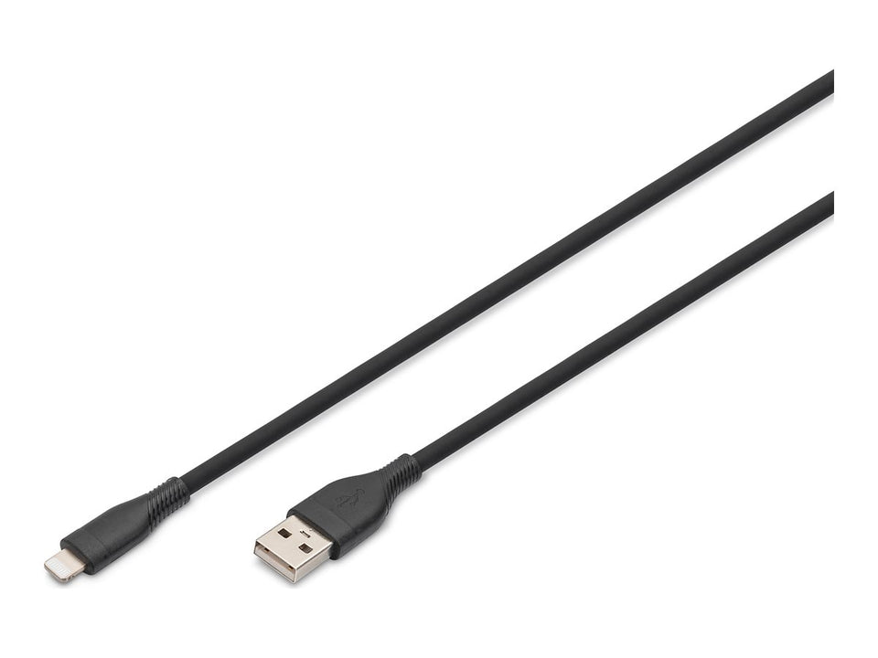 DIGITUS Lightning Silikon Anschlusskabel, USB-A - Lightning 2m, schwarz