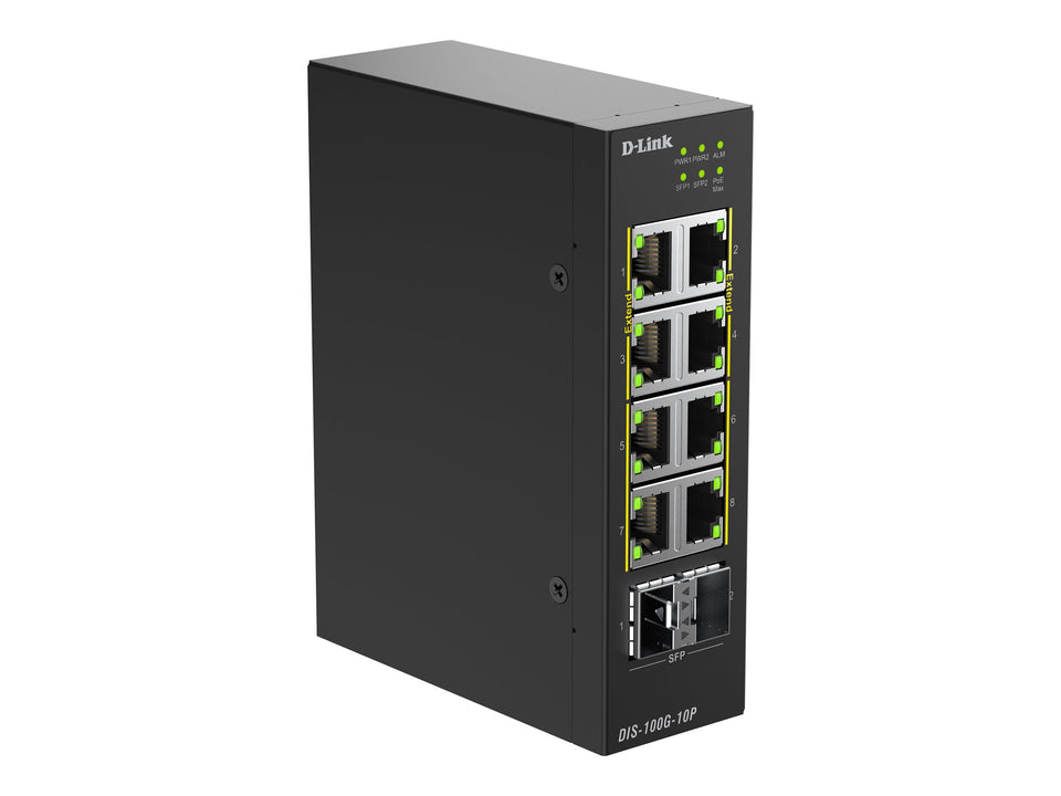 D-Link DIS 100G-10P - Switch - industriell - unmanaged - 8 x 10/100/1000 (PoE)