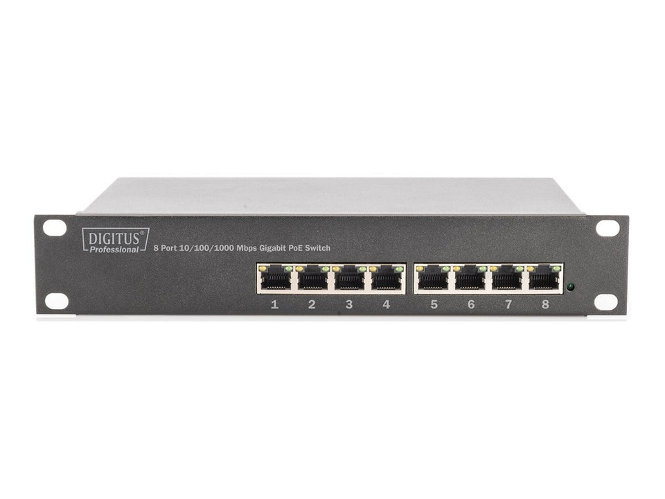 DIGITUS Gigabit Ethernet PoE Switch, 8-Port PoE+, 10", bis zu 80 W PoE Budget