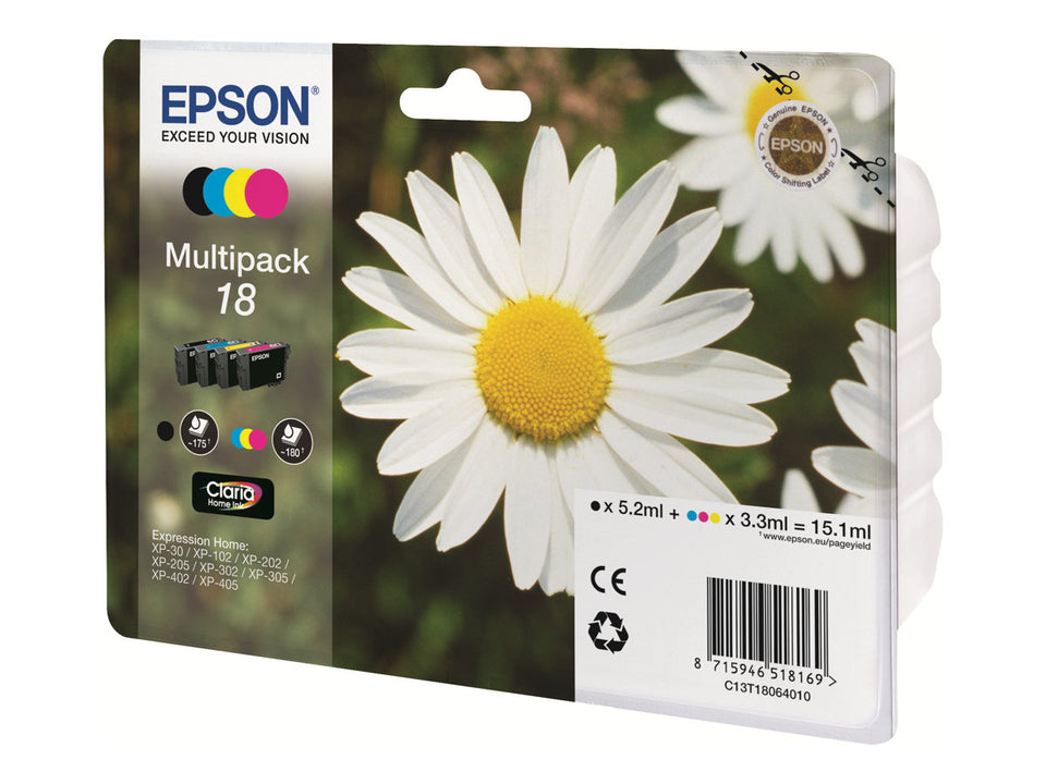 Epson 18 Multipack - 4er-Pack - Schwarz, Gelb, Cyan, Magenta - original - Blisterverpackung - Tintenpatrone (Packung mit 6)