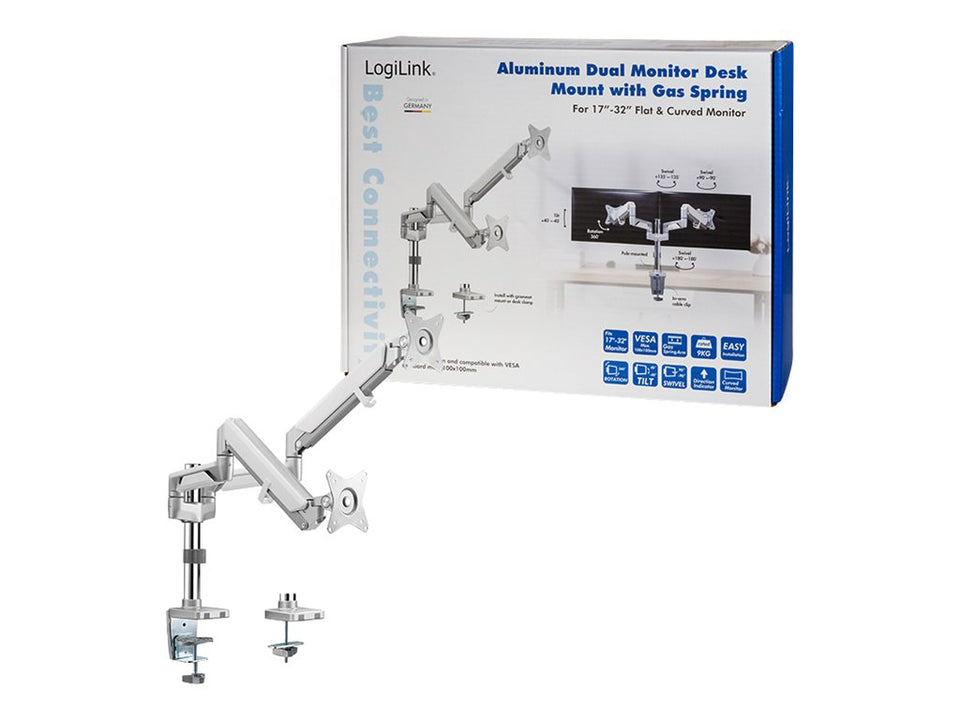 LogiLink Befestigungskit - einstellbarer Arm - Kunststoff, Aluminium, Stahl - Bildschirmgröße: 43.2-81.3 cm (17"-32")