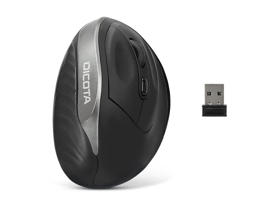 Dicota Relax - Maus - ergonomisch - Für Rechtshänder - 5 Tasten - kabellos - kabelloser Empfänger (USB)