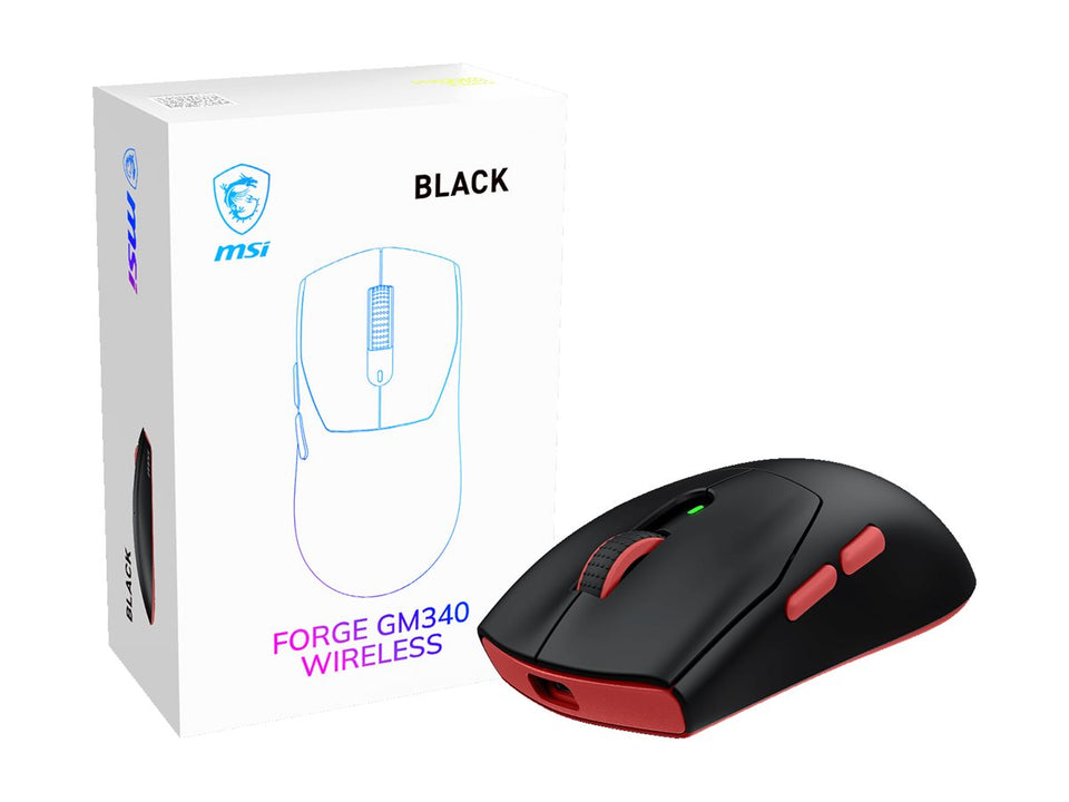 MSI FORGE GM340 - Maus - optisch - 6 Tasten - kabelgebunden, kabellos - 2.4 GHz, Bluetooth - kabelloser Empfänger (USB)