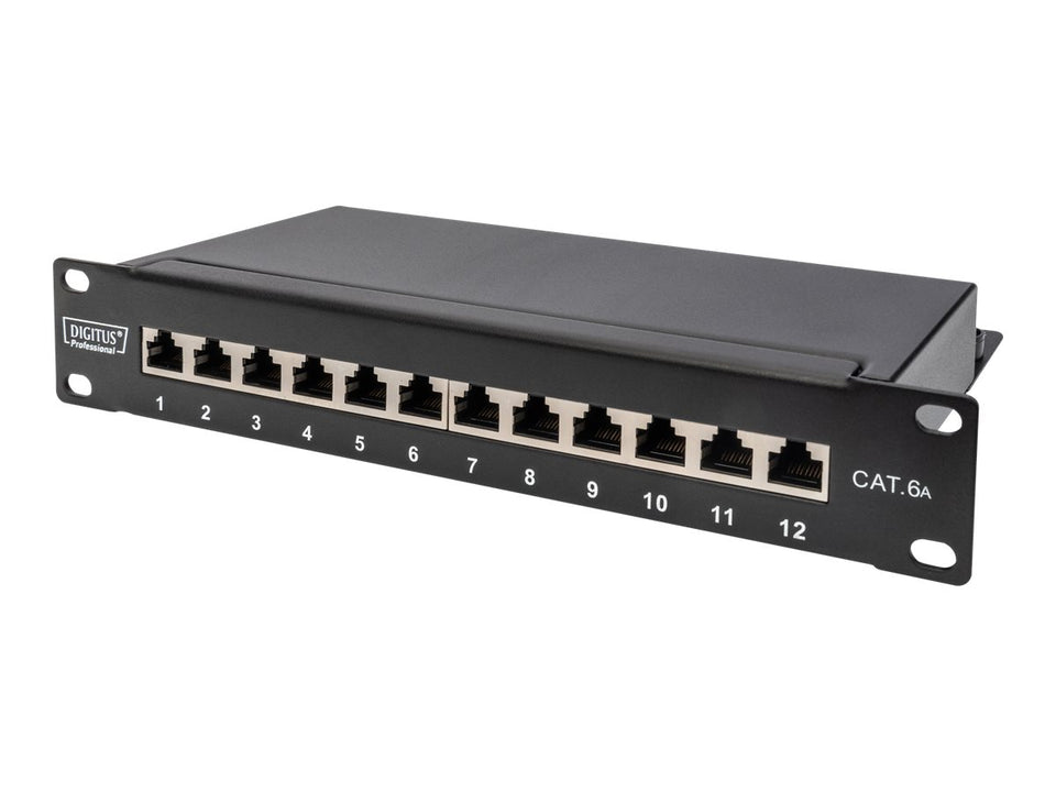 DIGITUS CAT 6A Patch Panel, geschirmt, 12-Port, 1HE, 10", schwarz
