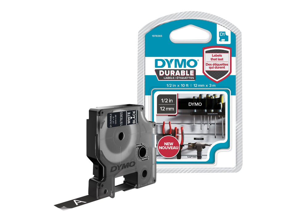Dymo D1 - Selbstklebend - Weiß auf Schwarz - Rolle (1,2 cm x 3 m)