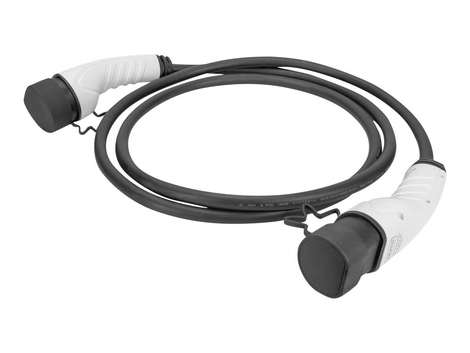 DIGITUS KFZ-Ladekabel für Elektroautos & PHEV  5 m  Typ 2 auf Typ 2  Mode 3 - 1-Phasig  32 A  7,4 kW  Schwarz