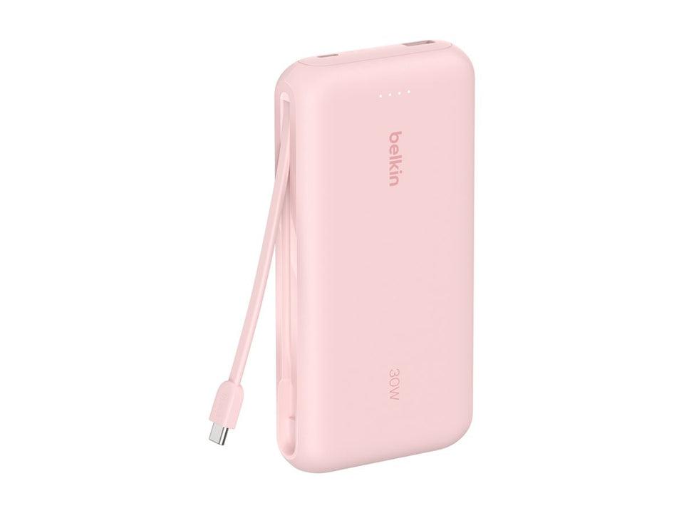 Belkin BoostCharge - Powerbank - mit integriertem Kabel - 20000 mAh - 30 Watt - PD - 3 Ausgabeanschlussstellen (2 x USB-C, USB)