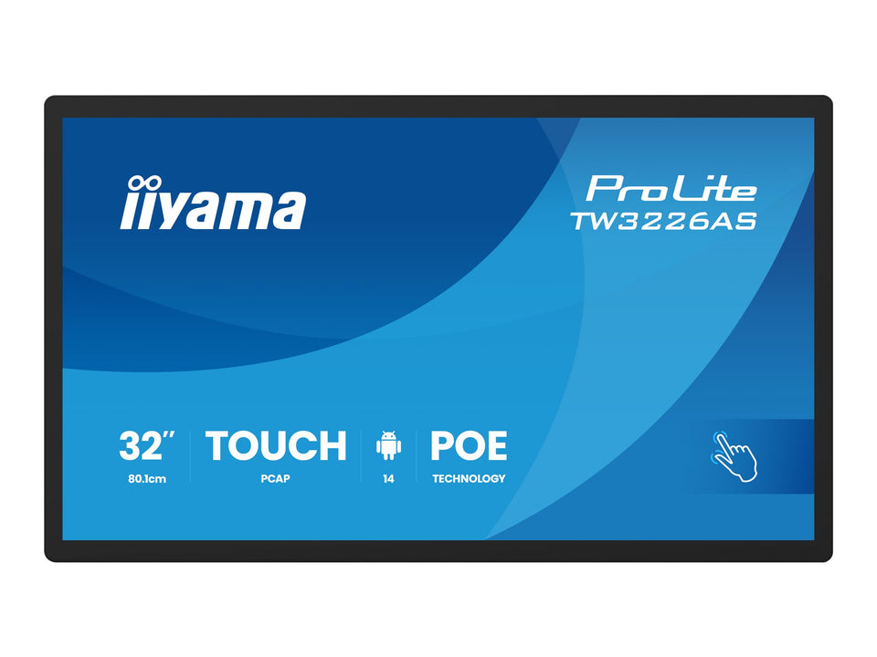 Iiyama ProLite TW3226AS-B3P - Android-PC - Touchscreen-PC - 1 RK3576 - RAM 4 GB - SSD - eMMC 32 GB - Mali-G52 MC3 - 1GbE, Wi-Fi 6, Bluetooth 5.3 - WLAN: 802.11a/b/g/n/ac/ax, Bluetooth 5.3 - Android 14 - Monitor: LED 80.1 cm (31.5")