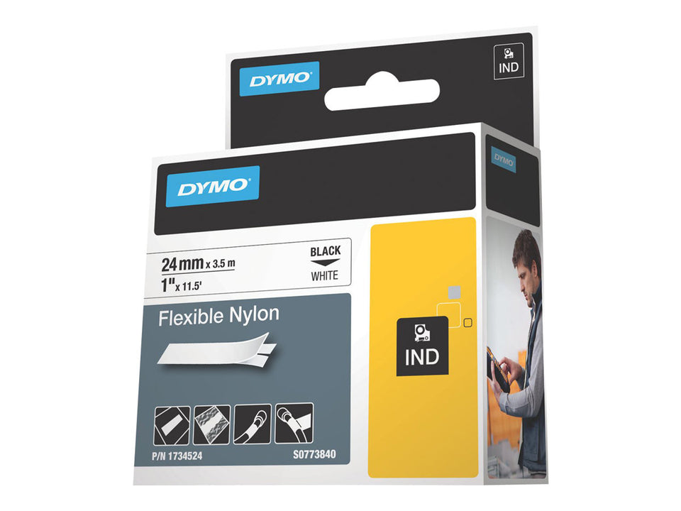Dymo RhinoPRO Flexible Nylon - Nylon - Schwarz auf Weiß - Roll (2.4 cm x 3.5 m)