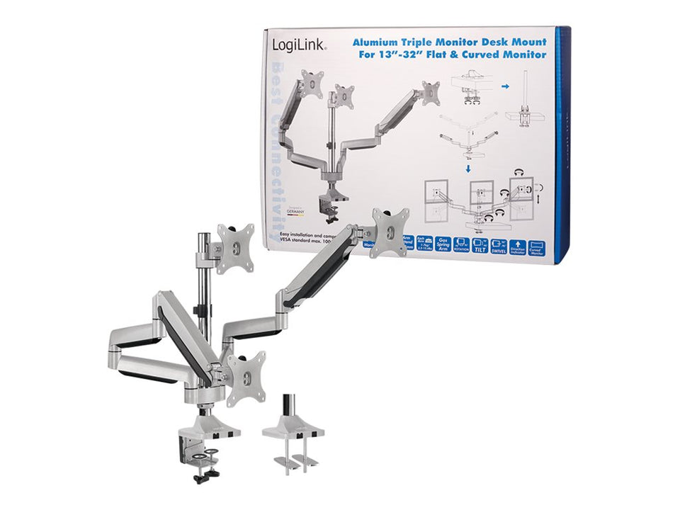 LogiLink Befestigungskit - einstellbarer Arm - für 3 LCD-Anzeigen - Aluminium - Bildschirmgröße: 33-81.3 cm (13"-32")