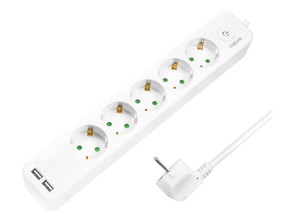 LogiLink Steckdosenleiste - Wechselstrom 250 V - 3680 Watt - Eingabe, Eingang Stromversorgung - Ausgangsanschlüsse: 5 (2 x USB, 5 x Stecker CEE 7/3)