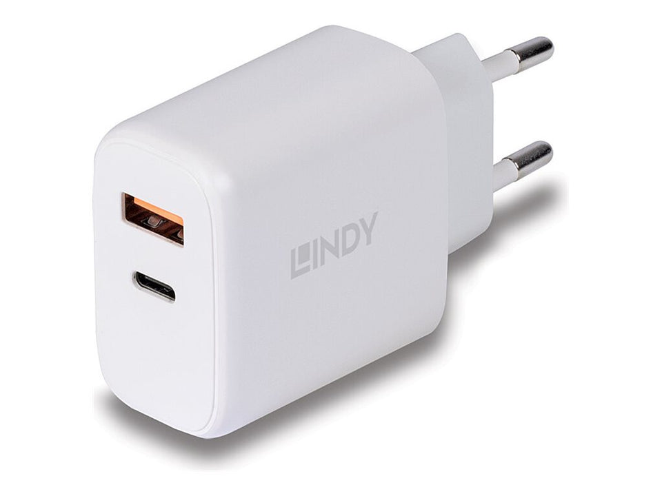 Lindy Netzteil - 30 Watt - 3 A - PD 3.0 - 2 Ausgabeanschlussstellen (4-poliger USB Typ A / 24-poliger USB-C)
