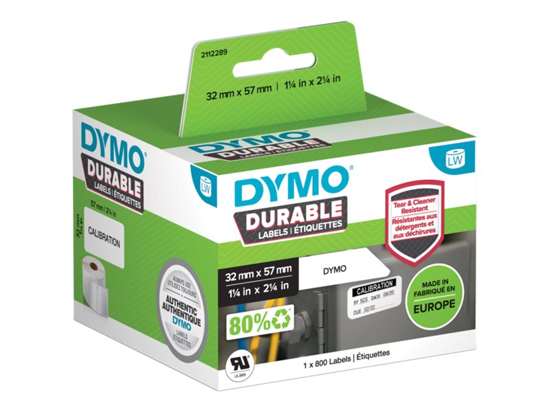 Dymo Polypropylen (PP) - stark klebend - Schwarz auf Weiß - 32 x 57 mm 800 Etikett(en) (1 Rolle(n)