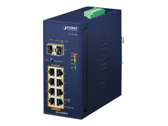 Planet IGS-1020PTF - Switch - unmanaged - 8 x 10/100/1000 (PoE+)