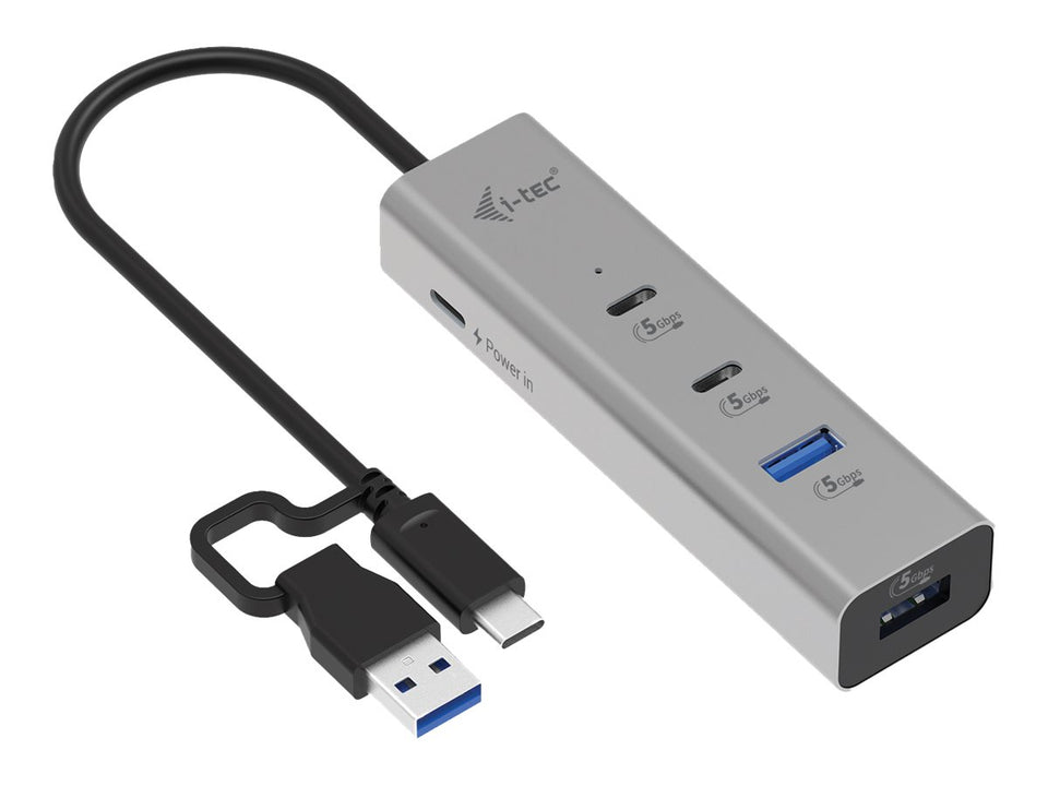 i-tec Hub - universelles Laden, Metall - 2 x USB-C 3.2 Gen 1 + 2 x USB 3.2 Gen 1 + 1 x USB-C (Spannungsversorgung)