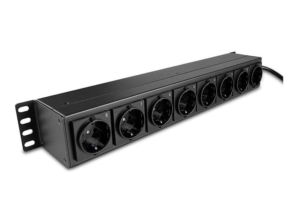 Lindy Steckdosenleiste (Rack - einbaufähig) - Schuko-Steckdosen, horizontal, mit Schalter - Wechselstrom 250 V - 3500 Watt - Eingabe, Eingang CEE 7/4 - Ausgangsanschlüsse: 8 (power CEE 7/3)