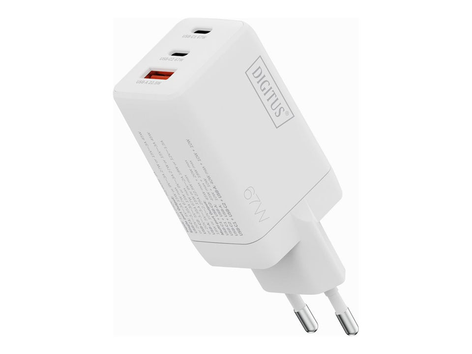 DIGITUS USB GaN Charger 67W, 2x USB-C, 1x USB-A