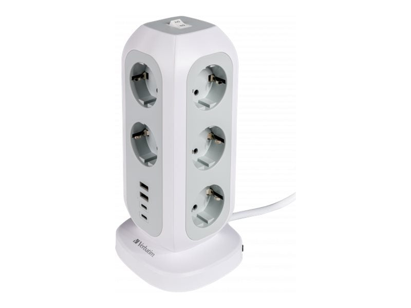 Verbatim EUPT-01 - Steckdosenleiste - 15-in-1 europäische Mehrfachsteckdose - Wechselstrom 230 V - 3600 Watt - Eingabe, Eingang Typ F - Ausgangsanschlüsse: 15 (11 x Typ F Steckdose, 2 x USB, 2 x USB-C)